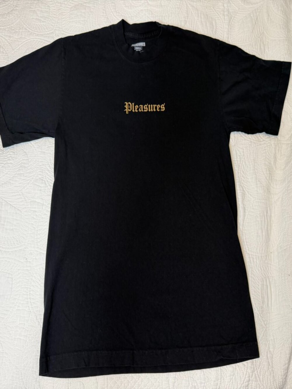 Pleasures x Fortnite T-Shirt Small Black Gold Logo Epic Games 2024 Streetwear